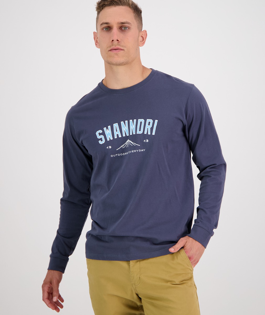 Swanndri Men's Lompoc Long Sleeve Printed T-Shirt in Steel Blue