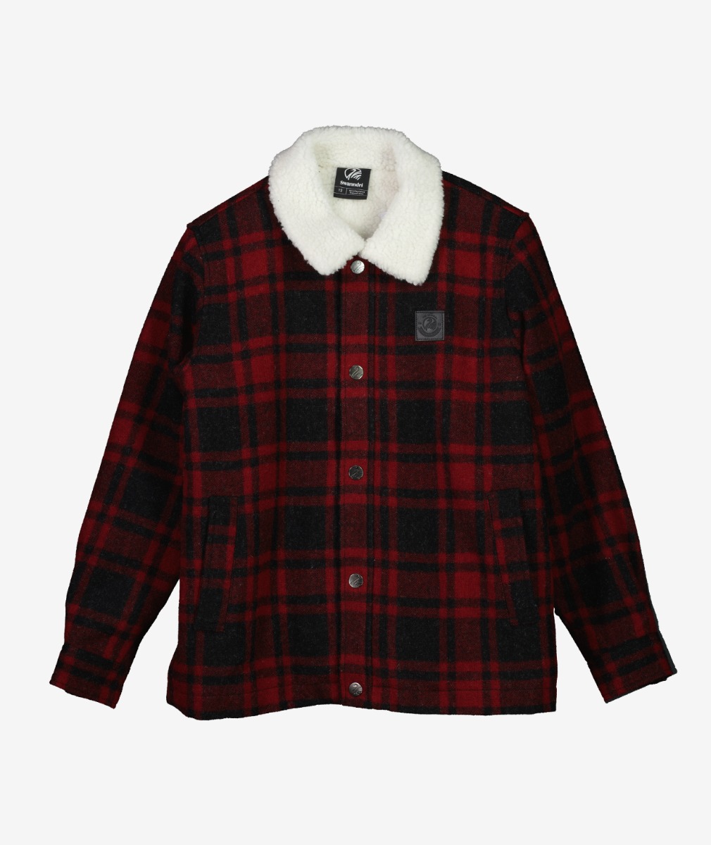 Swanndri Kid's Long Point Sherpa Lined Jacket in Oxblood Grid Check